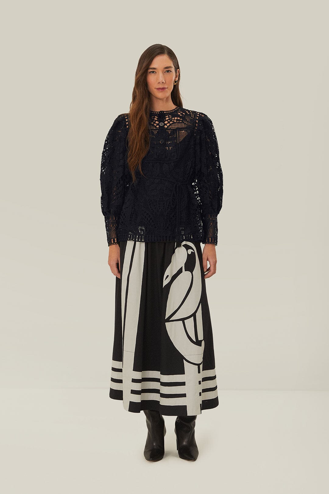 Black Guipire Puff Sleeve Blouse | FARM Rio Discount