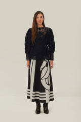Black Guipire Puff Sleeve Blouse | FARM Rio Discount