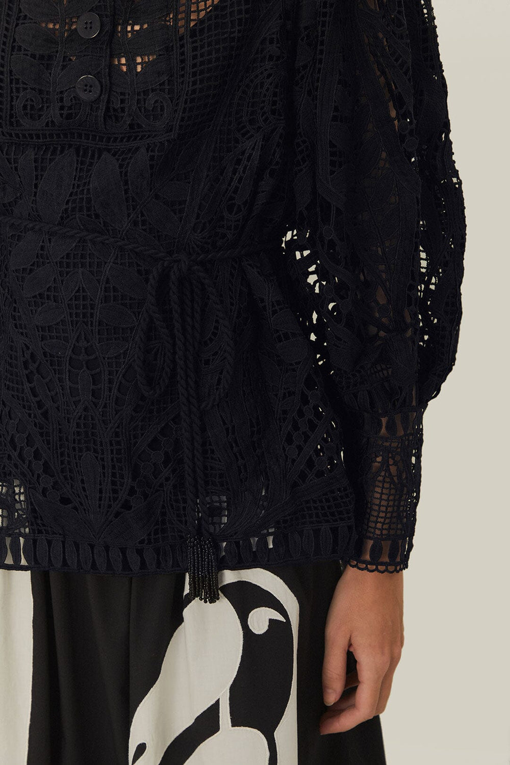 Black Guipire Puff Sleeve Blouse | FARM Rio Discount
