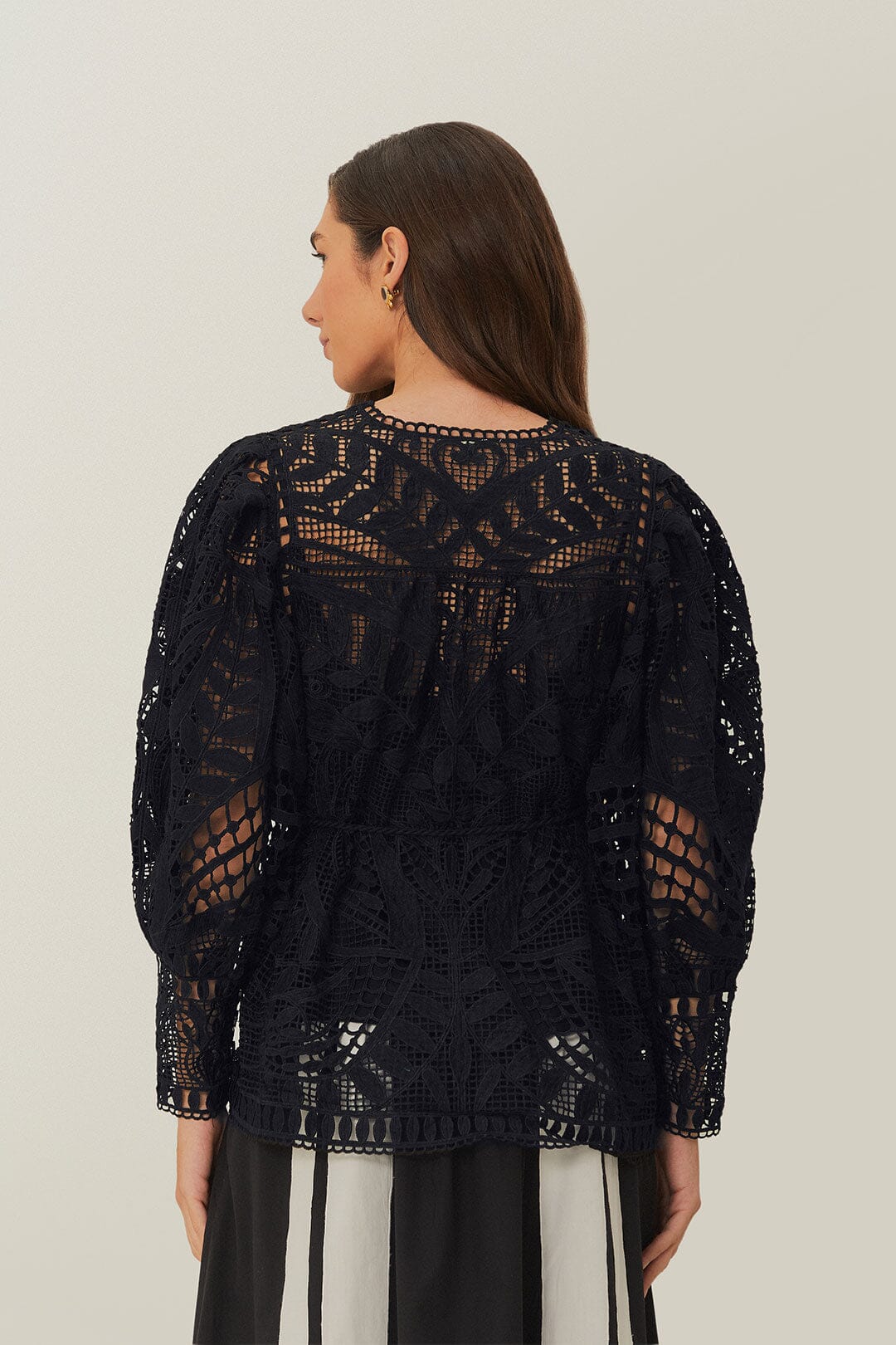 Black Guipire Puff Sleeve Blouse | FARM Rio Discount
