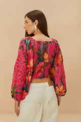 Pink Leopard Flowers Lace Blouse | FARM Rio US