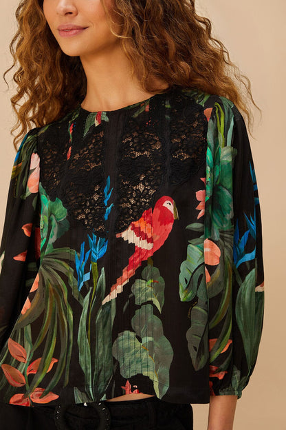 Midnight Macaw Fiesta Black Blouse | FARM Rio Near Me