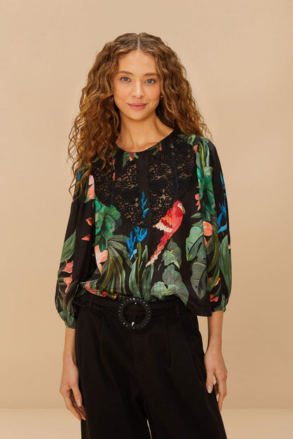 Midnight Macaw Fiesta Black Blouse | FARM Rio Near Me