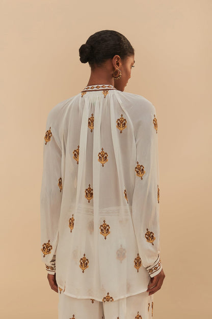 Off-White Anchor Tapestry Embroidered Long Sleeve Blouse | FARM Rio Outlet