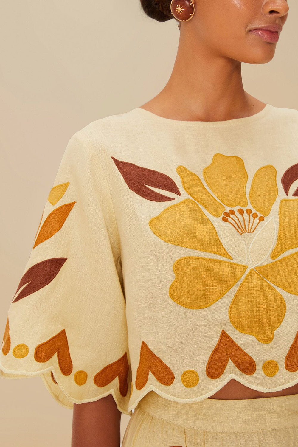 Sand Summer Cutwork Euroflax™ Premium Linen Blouse | FARM Rio For Sale