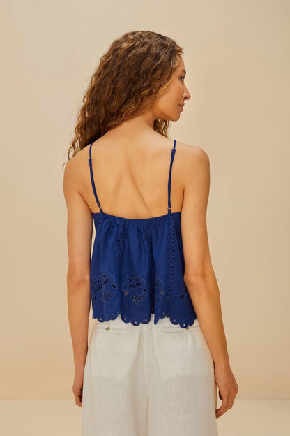 Blue Richelieu Sleeveless LENZING™ ECOVERO™ Euroflax™ Blouse | FARM Rio US