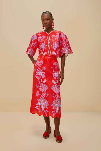 Red Porcelain Garden Euroflax™ Premium Linen Blouse | FARM Rio On Sale
