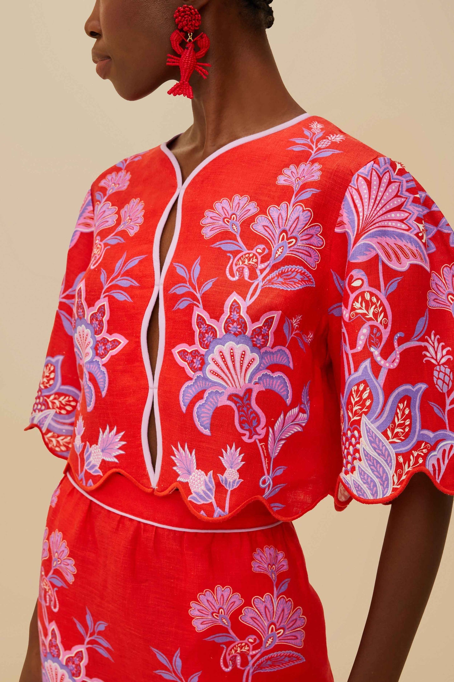 Red Porcelain Garden Euroflax™ Premium Linen Blouse | FARM Rio On Sale