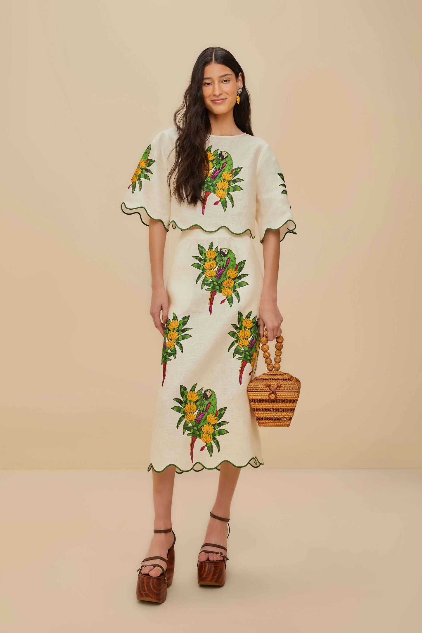 Off-White Maracana Bird Euroflax™ Premium Linen Blouse | FARM Rio Near Me