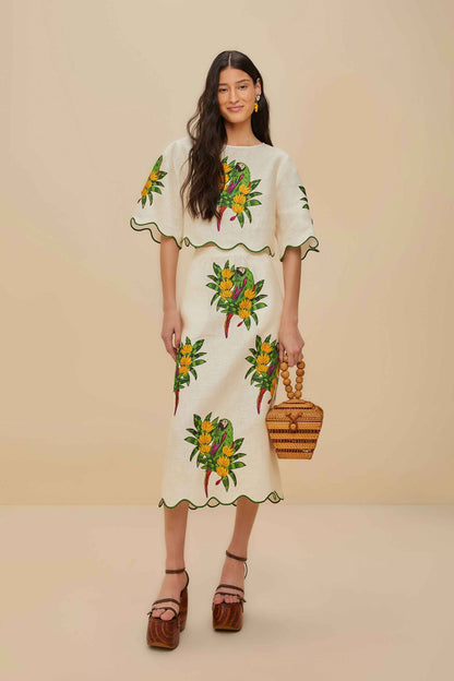 Off-White Maracana Bird Euroflax™ Premium Linen Blouse | FARM Rio Near Me
