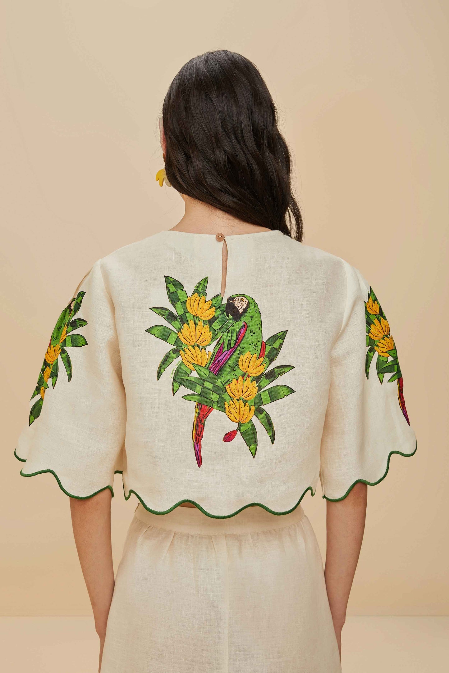Off-White Maracana Bird Euroflax™ Premium Linen Blouse | FARM Rio Near Me