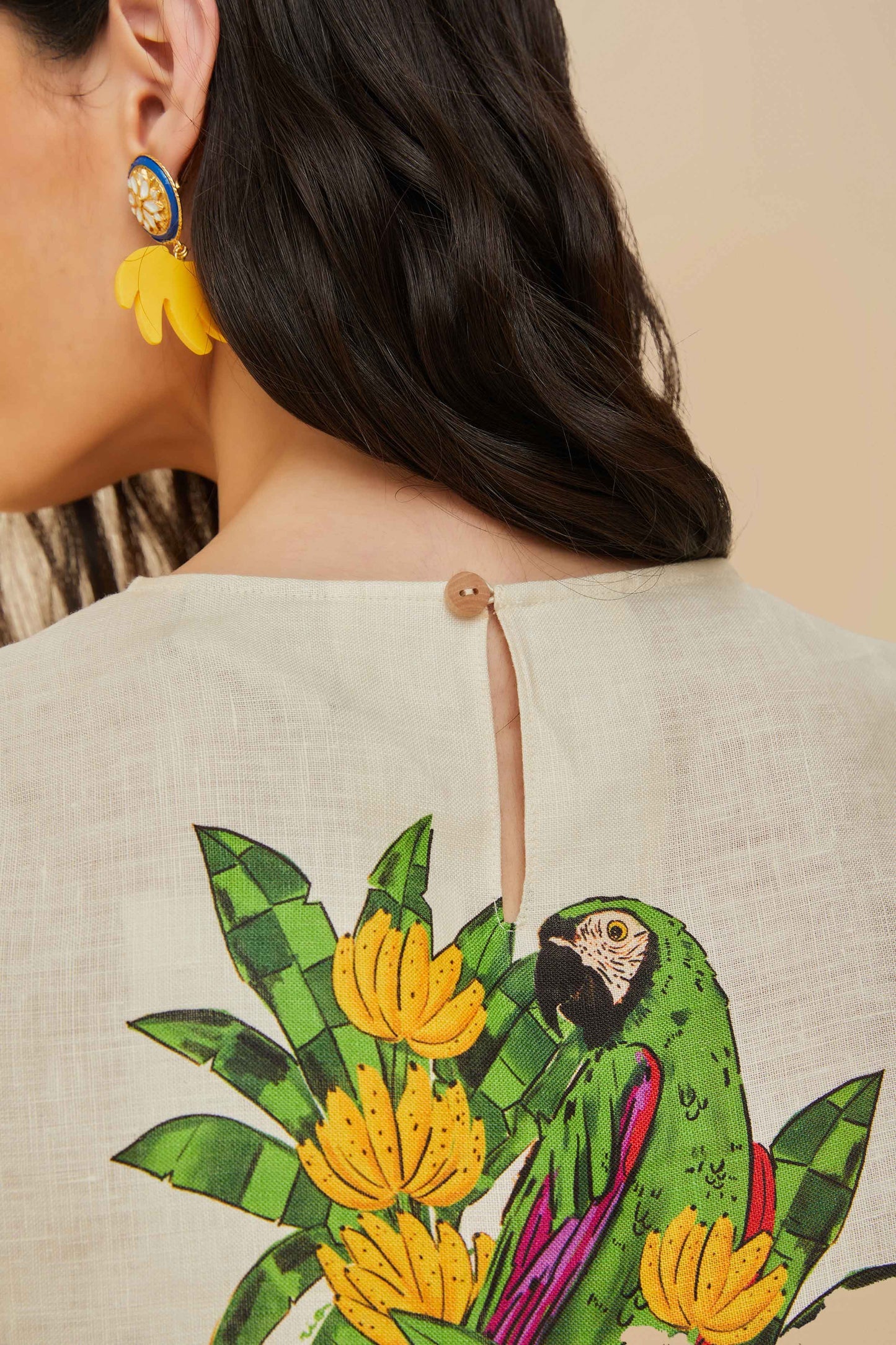 Off-White Maracana Bird Euroflax™ Premium Linen Blouse | FARM Rio Near Me