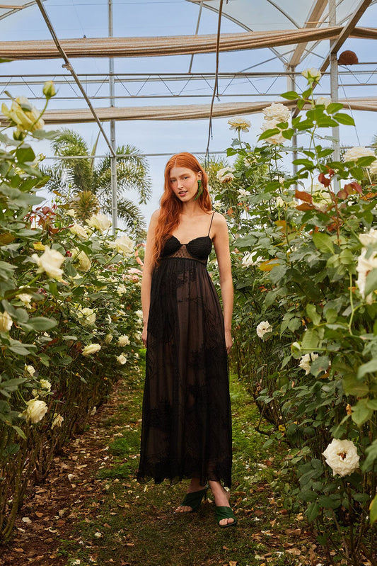 Black Special Lace Sleeveless Maxi Dress | FARM Rio Near Me
