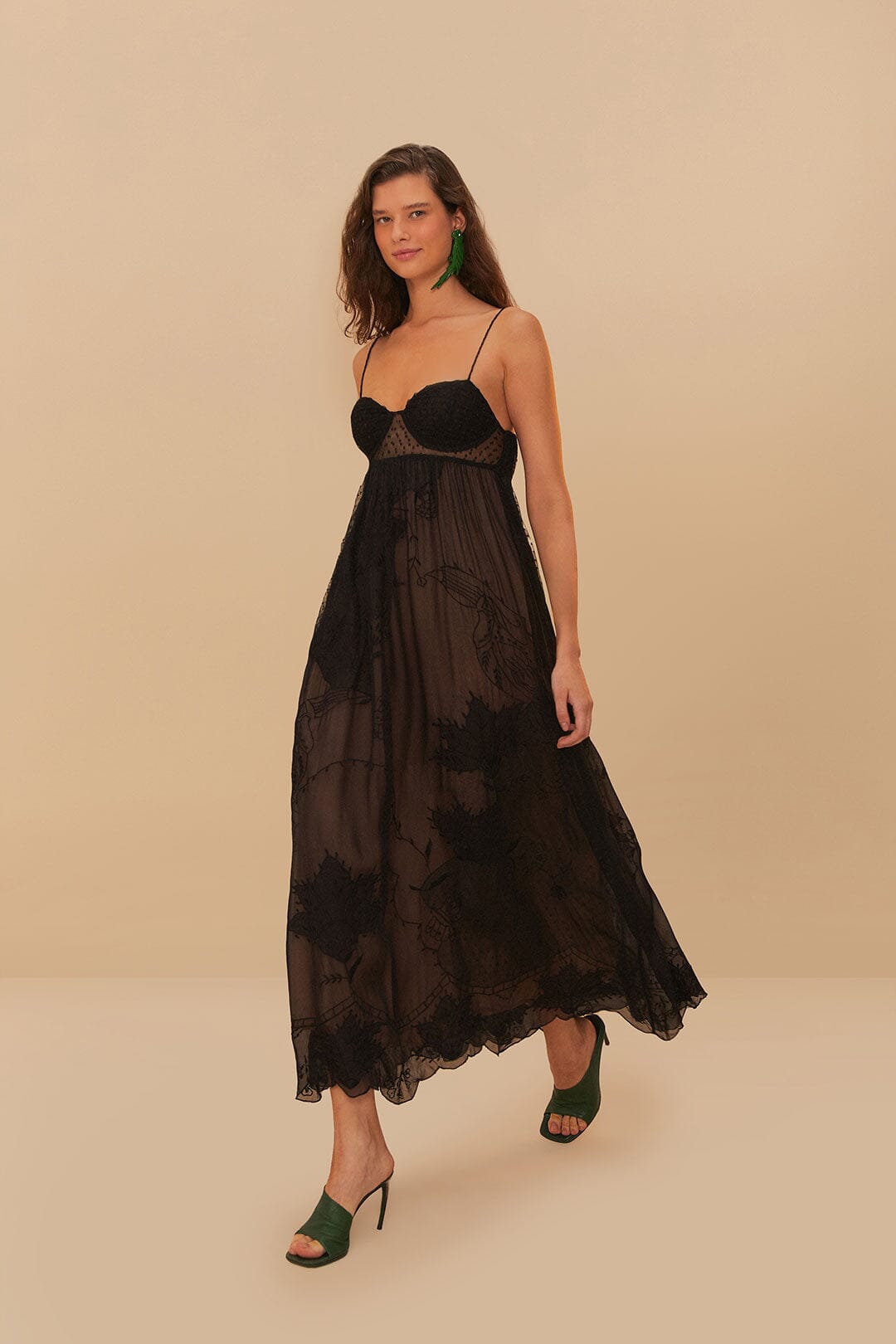 Black Special Lace Sleeveless Maxi Dress | FARM Rio Near Me