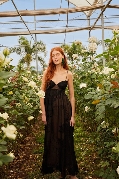 Black Special Lace Sleeveless Maxi Dress | FARM Rio Near Me
