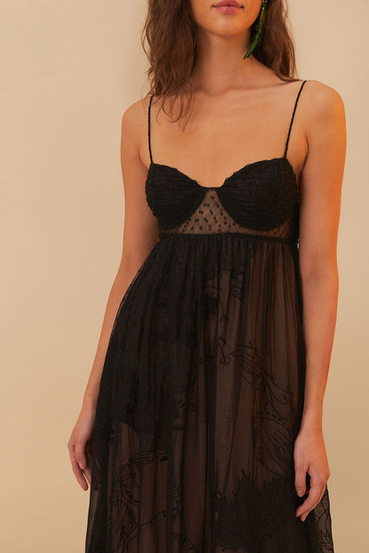 Black Special Lace Sleeveless Maxi Dress | FARM Rio Near Me