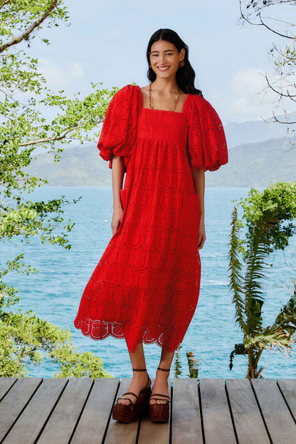 Red Pineapple Eyelet Maxi Dress | FARM Rio Near Me