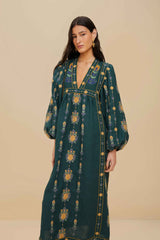 Green Pineapple Embroidered Euroflax™ Premium Linen Tunic Maxi Dress | FARM Rio