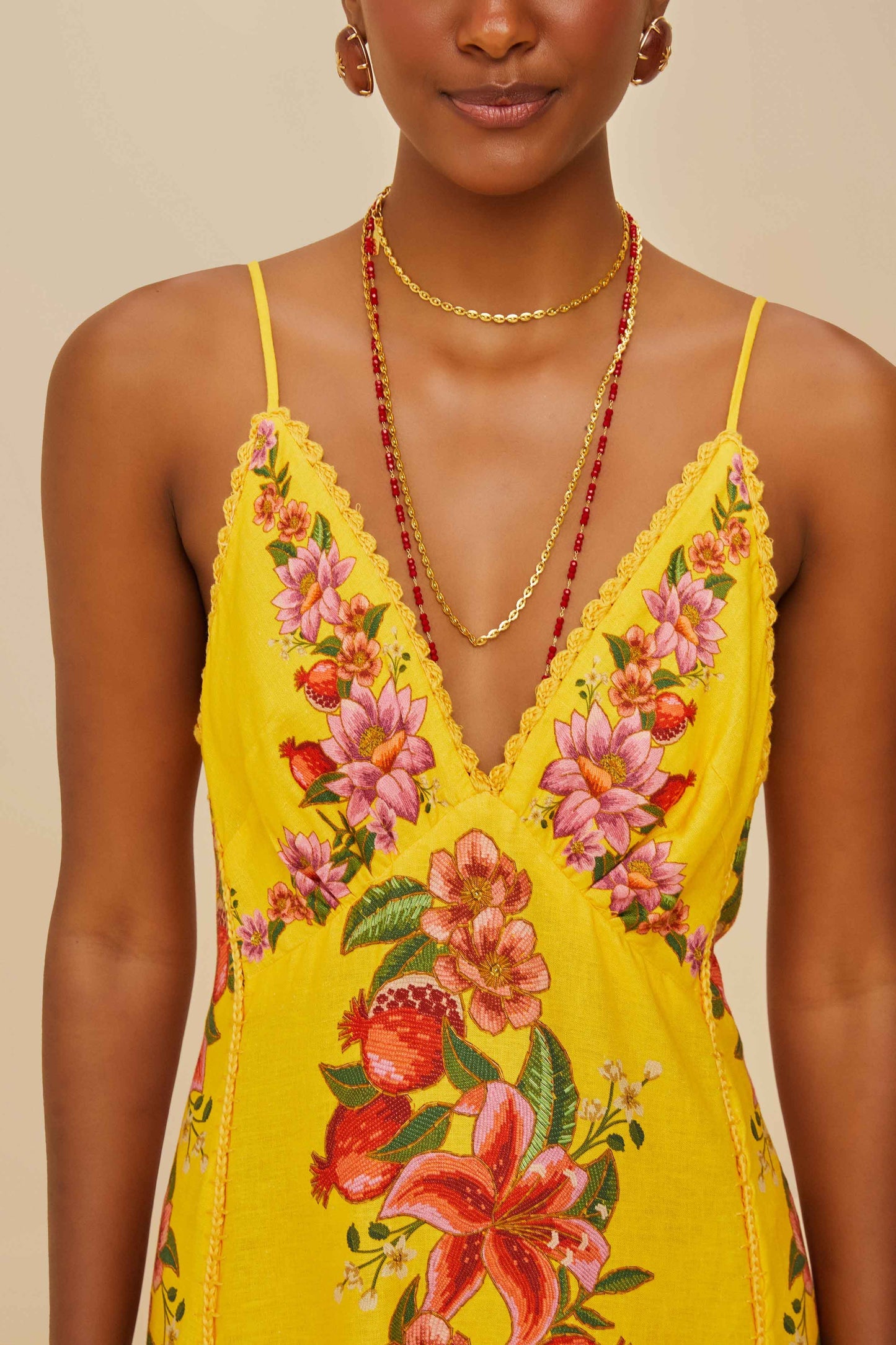 Yellow Summer Fruit Scarf LENZING™ ECOVERO™ Euroflax™ Maxi Dress | FARM Rio Online