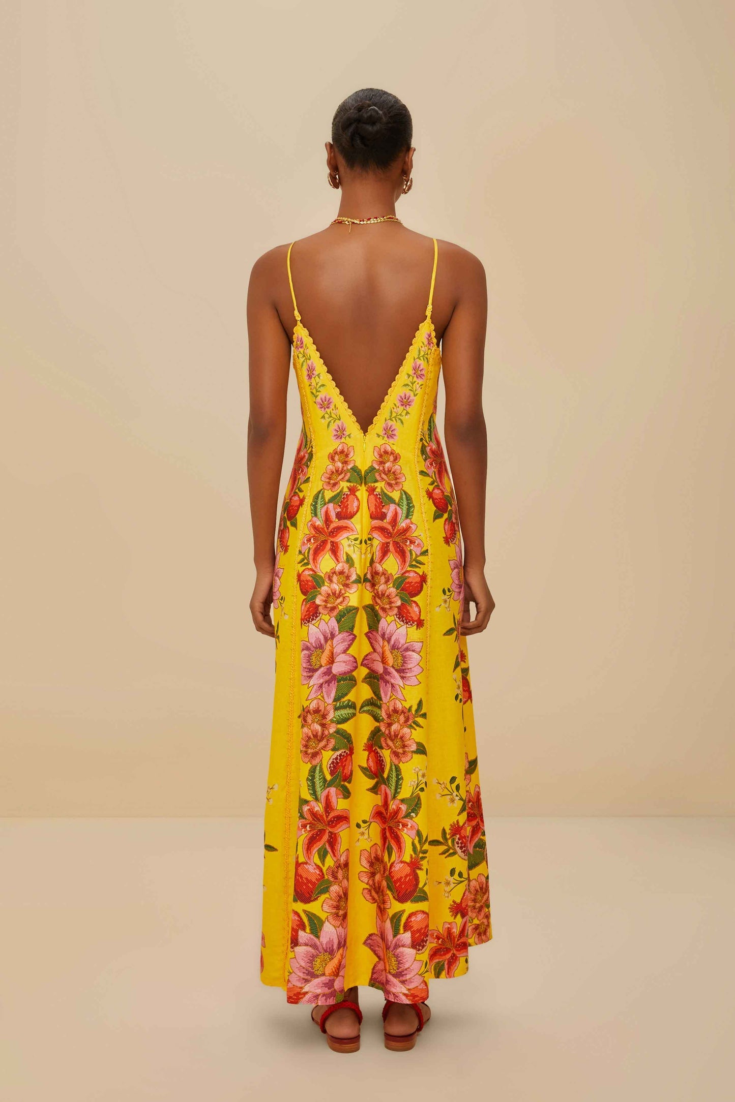 Yellow Summer Fruit Scarf LENZING™ ECOVERO™ Euroflax™ Maxi Dress | FARM Rio Online