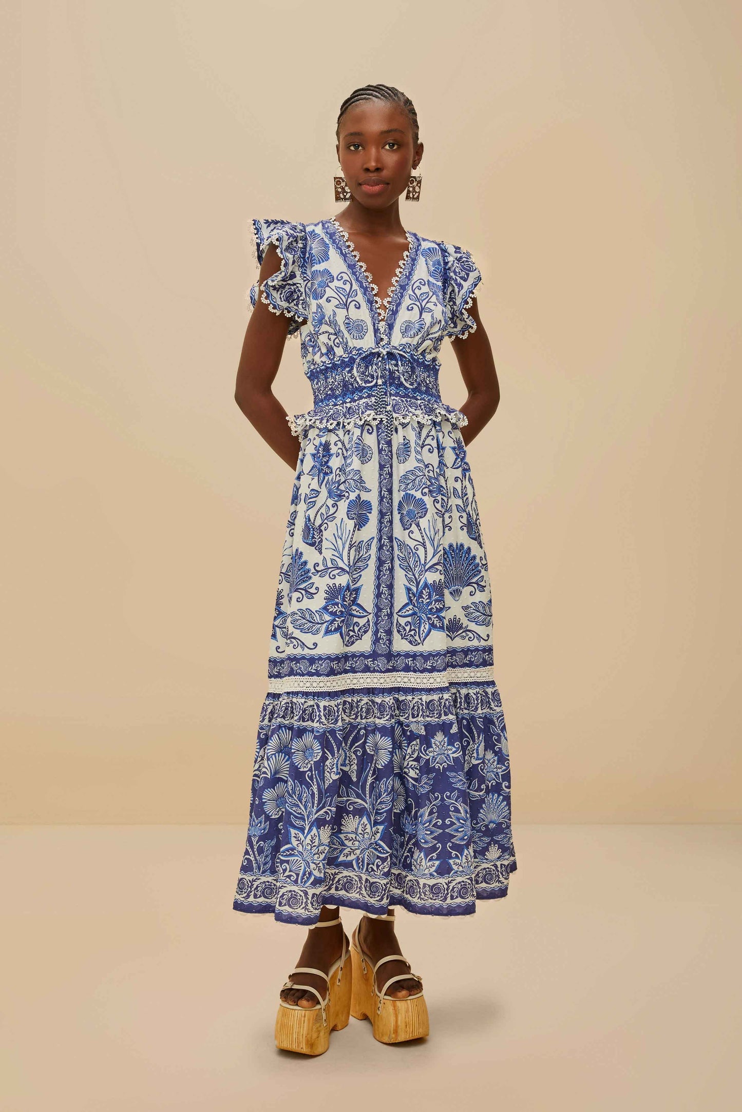 Off-White Shell Garden Maxi Dress | FARM Rio Discount