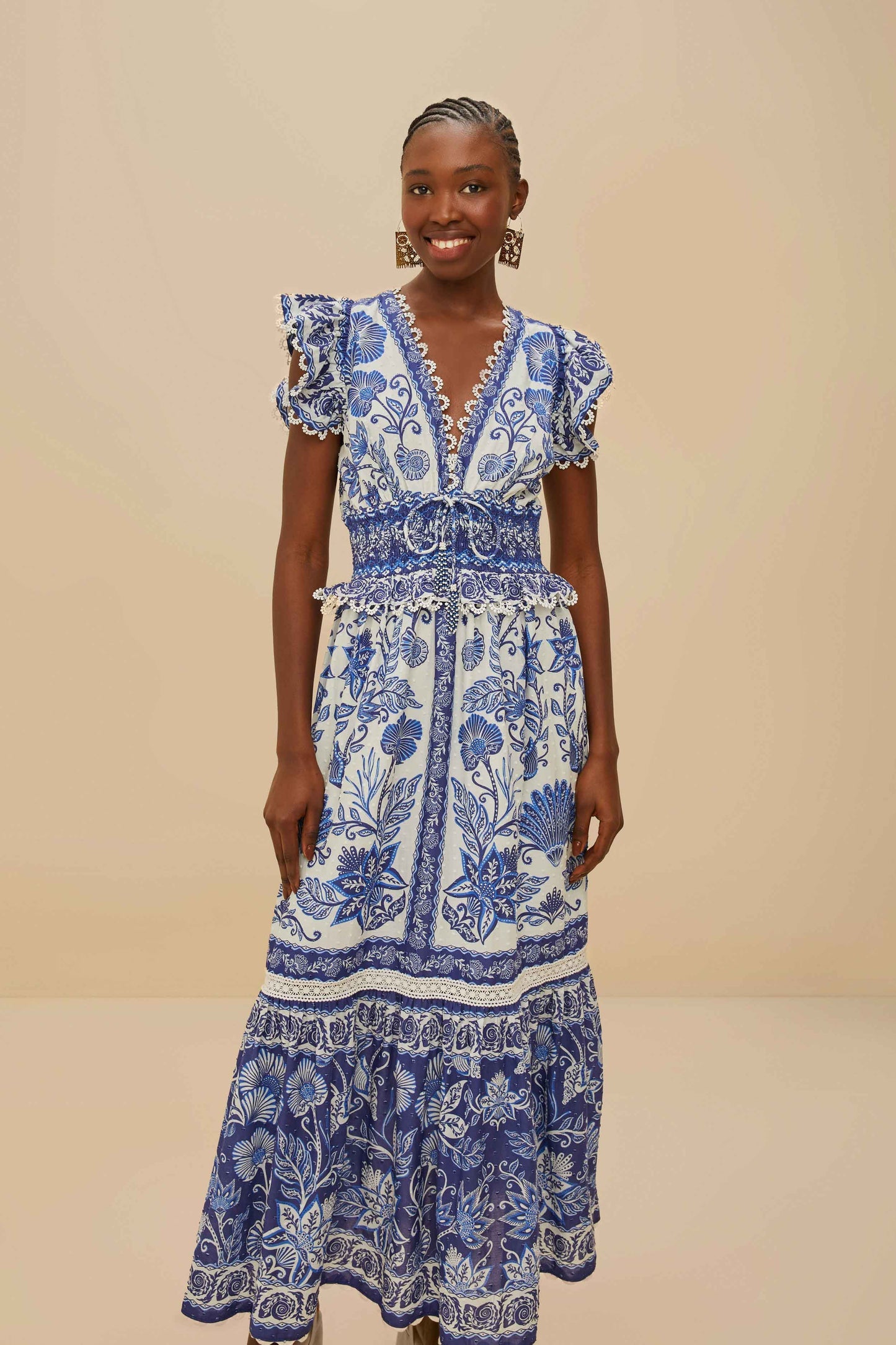Off-White Shell Garden Maxi Dress | FARM Rio Discount