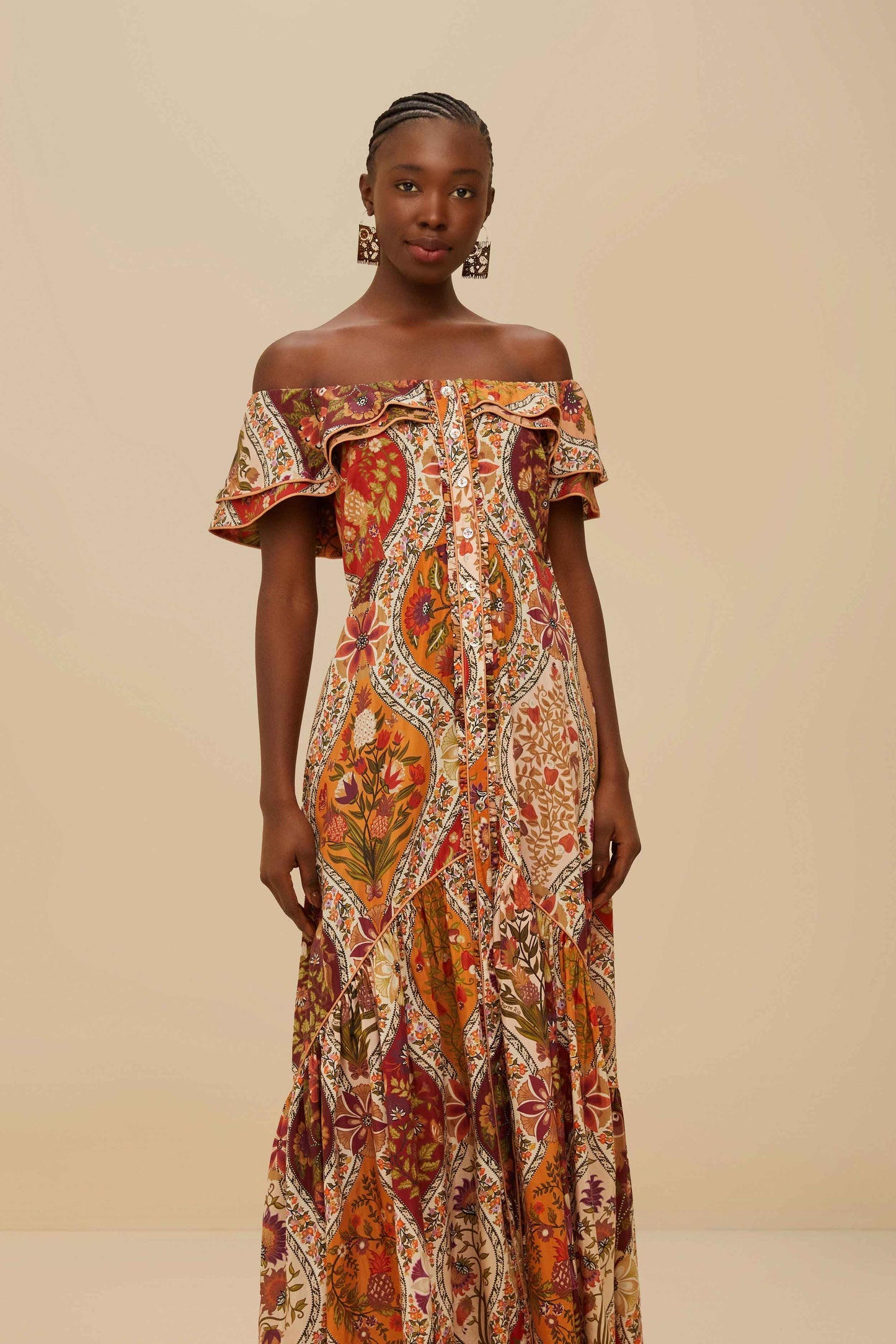 Multicolor Romantic Nature Off-Shoulder Maxi Dress | FARM Rio US
