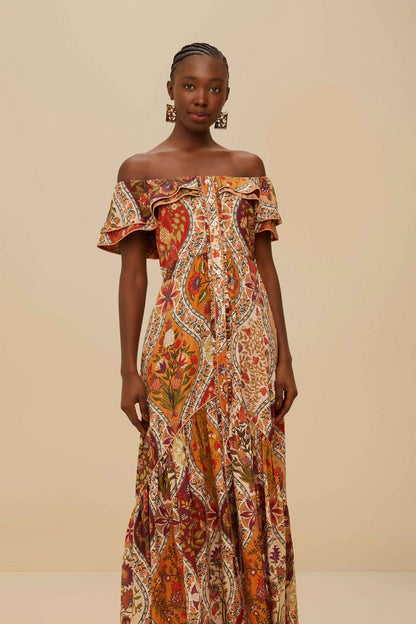 Multicolor Romantic Nature Off-Shoulder Maxi Dress | FARM Rio US