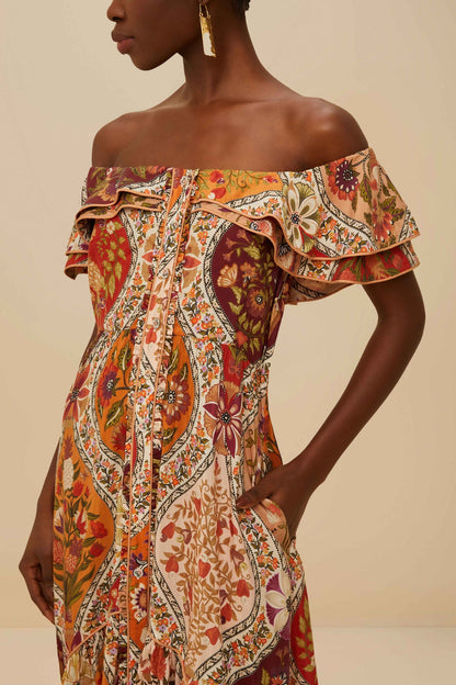 Multicolor Romantic Nature Off-Shoulder Maxi Dress | FARM Rio US