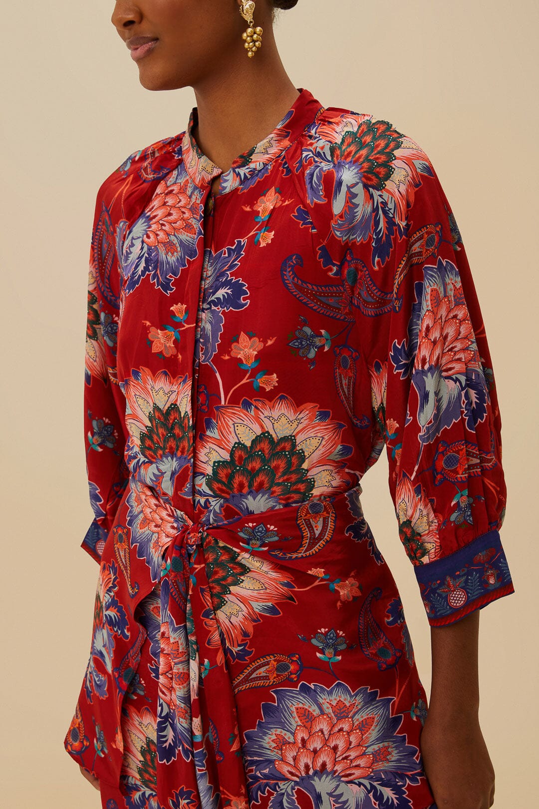Luang Red Scarves Blue Maxi Dress | FARM Rio