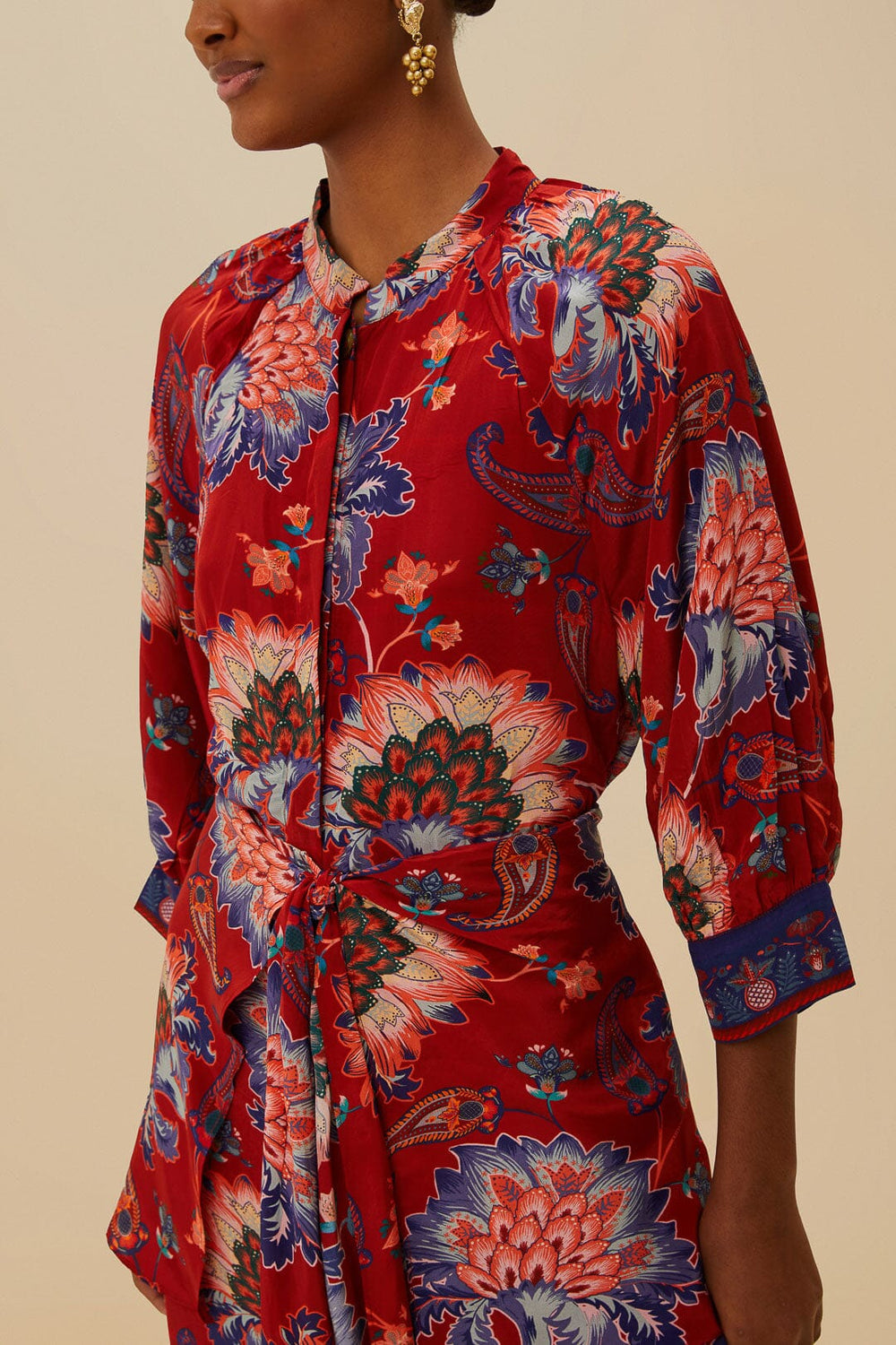 Luang Red Scarves Blue Maxi Dress | FARM Rio