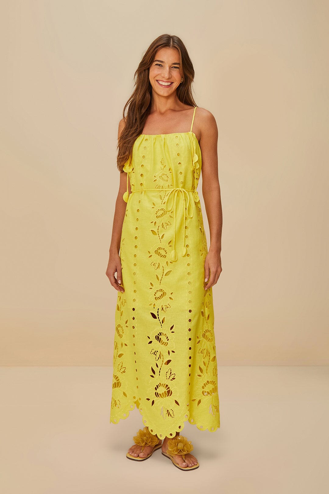 Yellow Richelieu Sleeveless LENZING™ ECOVERO™ Euroflax™ Maxi Dress | FARM Rio For Sale