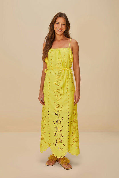 Yellow Richelieu Sleeveless LENZING™ ECOVERO™ Euroflax™ Maxi Dress | FARM Rio For Sale