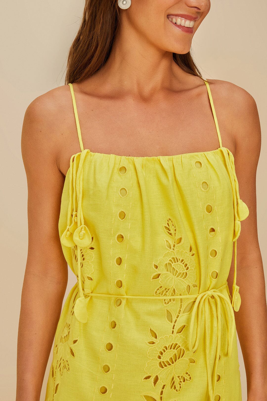 Yellow Richelieu Sleeveless LENZING™ ECOVERO™ Euroflax™ Maxi Dress | FARM Rio For Sale