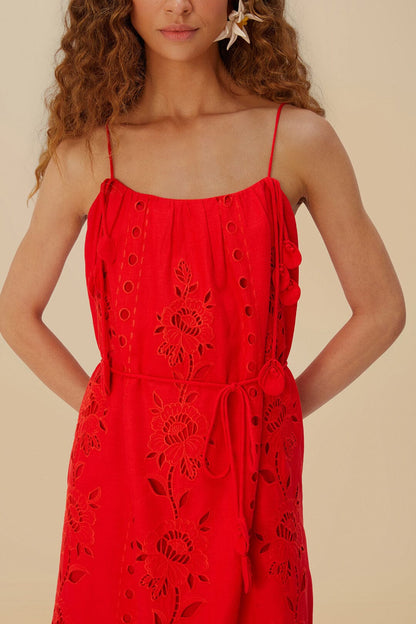 Red Flowers Richelieu LENZING™ ECOVERO™ Euroflax™ Maxi Dress | FARM Rio Online