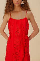 Red Flowers Richelieu LENZING™ ECOVERO™ Euroflax™ Maxi Dress | FARM Rio Online