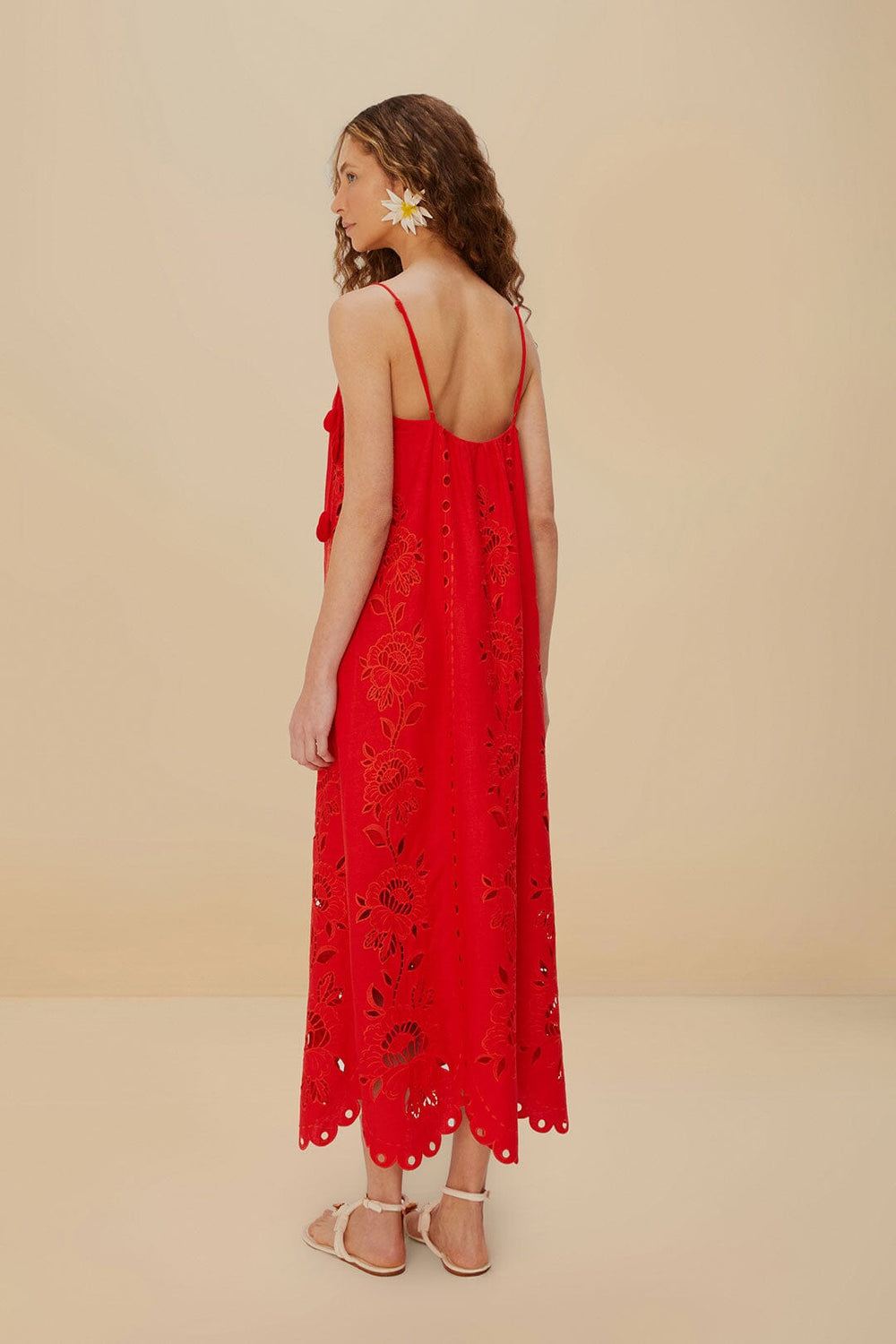 Red Flowers Richelieu LENZING™ ECOVERO™ Euroflax™ Maxi Dress | FARM Rio Online