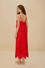 Red Flowers Richelieu LENZING™ ECOVERO™ Euroflax™ Maxi Dress | FARM Rio Online