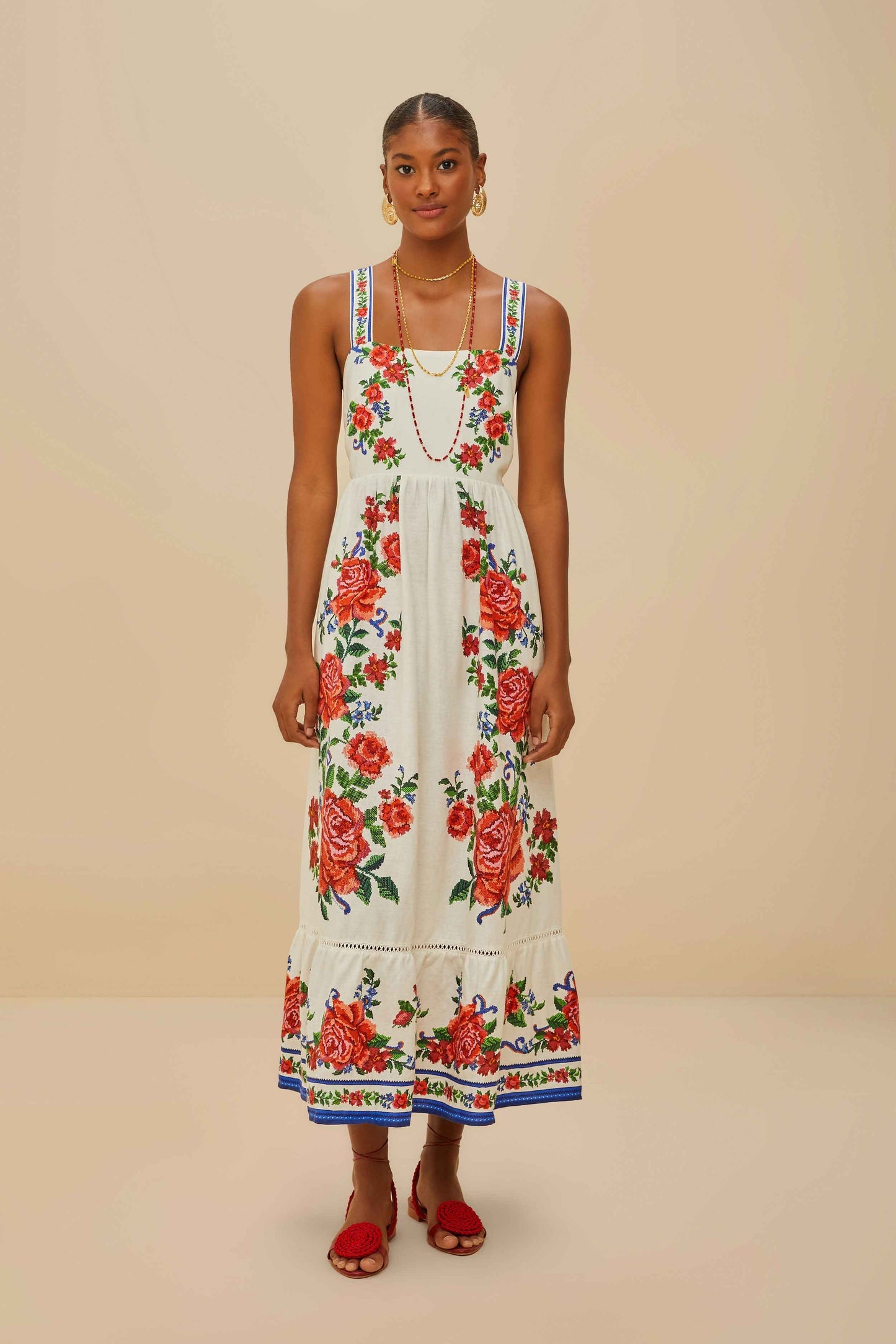 Off-White Flower Tapestry LENZING™ ECOVERO™ Euroflax™ Maxi Dress | FARM Rio Discount