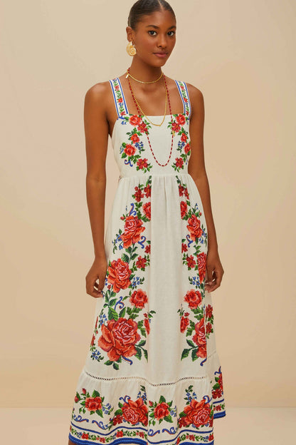 Off-White Flower Tapestry LENZING™ ECOVERO™ Euroflax™ Maxi Dress | FARM Rio Discount