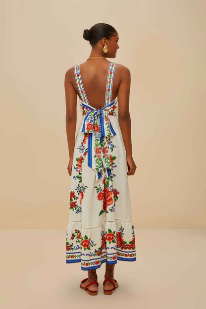 Off-White Flower Tapestry LENZING™ ECOVERO™ Euroflax™ Maxi Dress | FARM Rio Discount