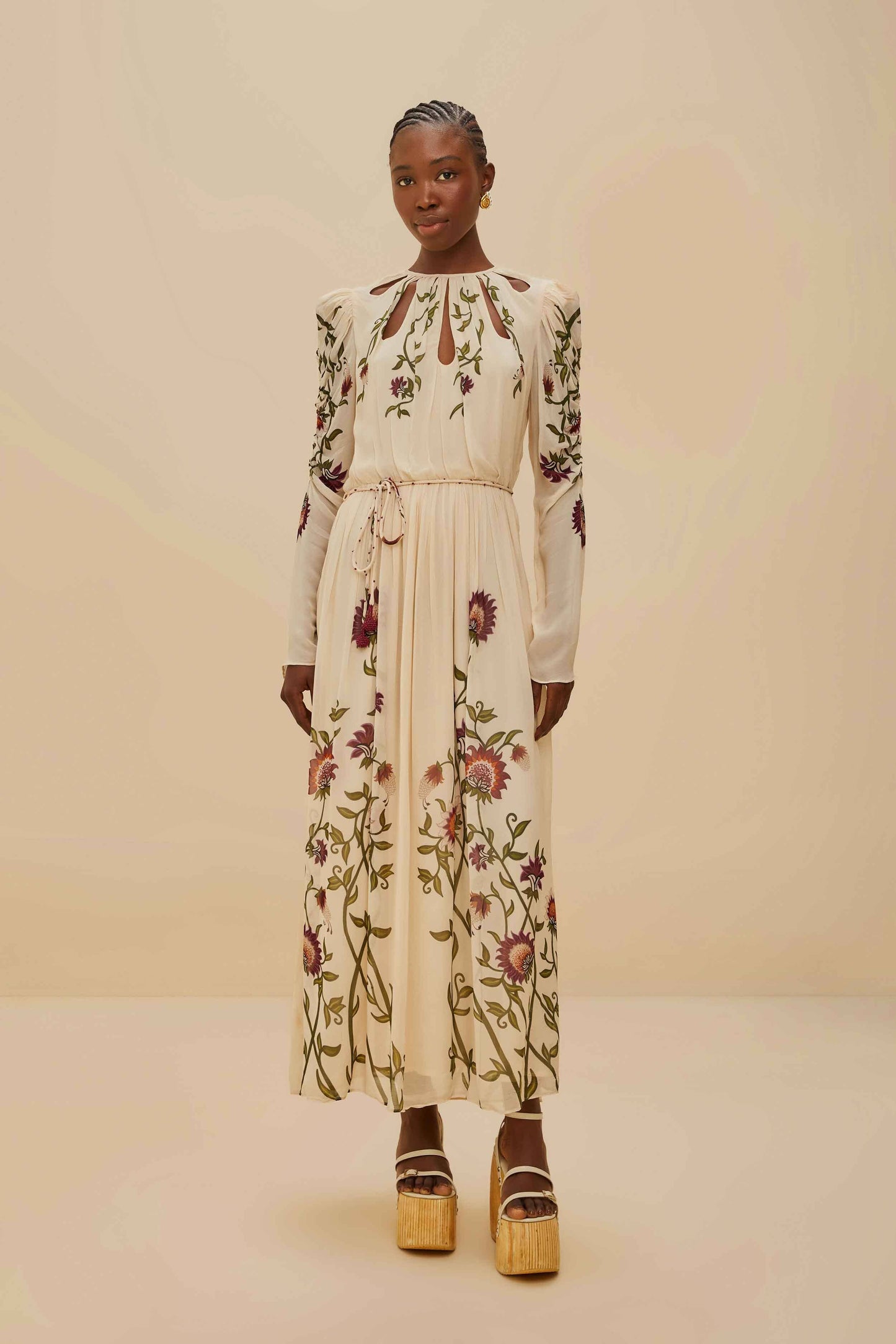 Multicolor Romantic Nature Long Sleeve Maxi Dress | FARM Rio US