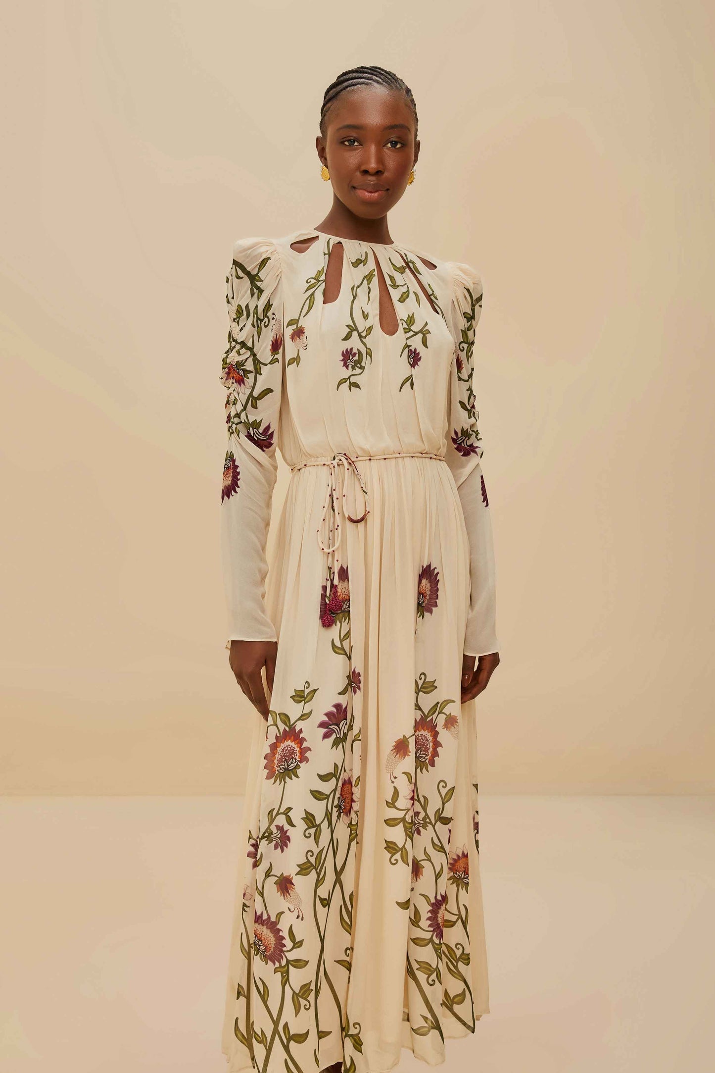 Multicolor Romantic Nature Long Sleeve Maxi Dress | FARM Rio US