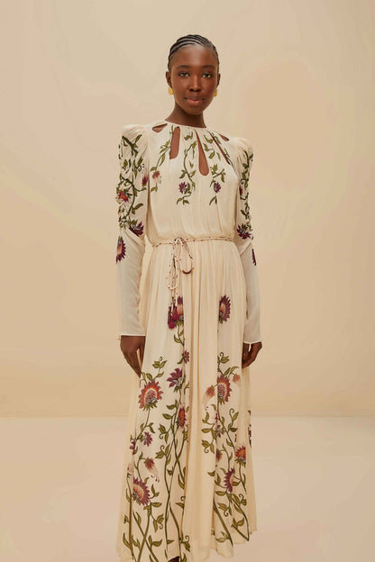 Multicolor Romantic Nature Long Sleeve Maxi Dress | FARM Rio US