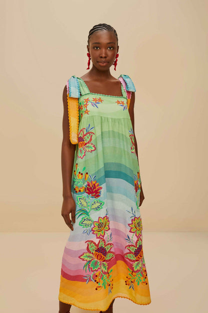 Multicolor Aura Floral Embroidered Euroflax™ Premium Linen Maxi Dress | FARM Rio Near Me