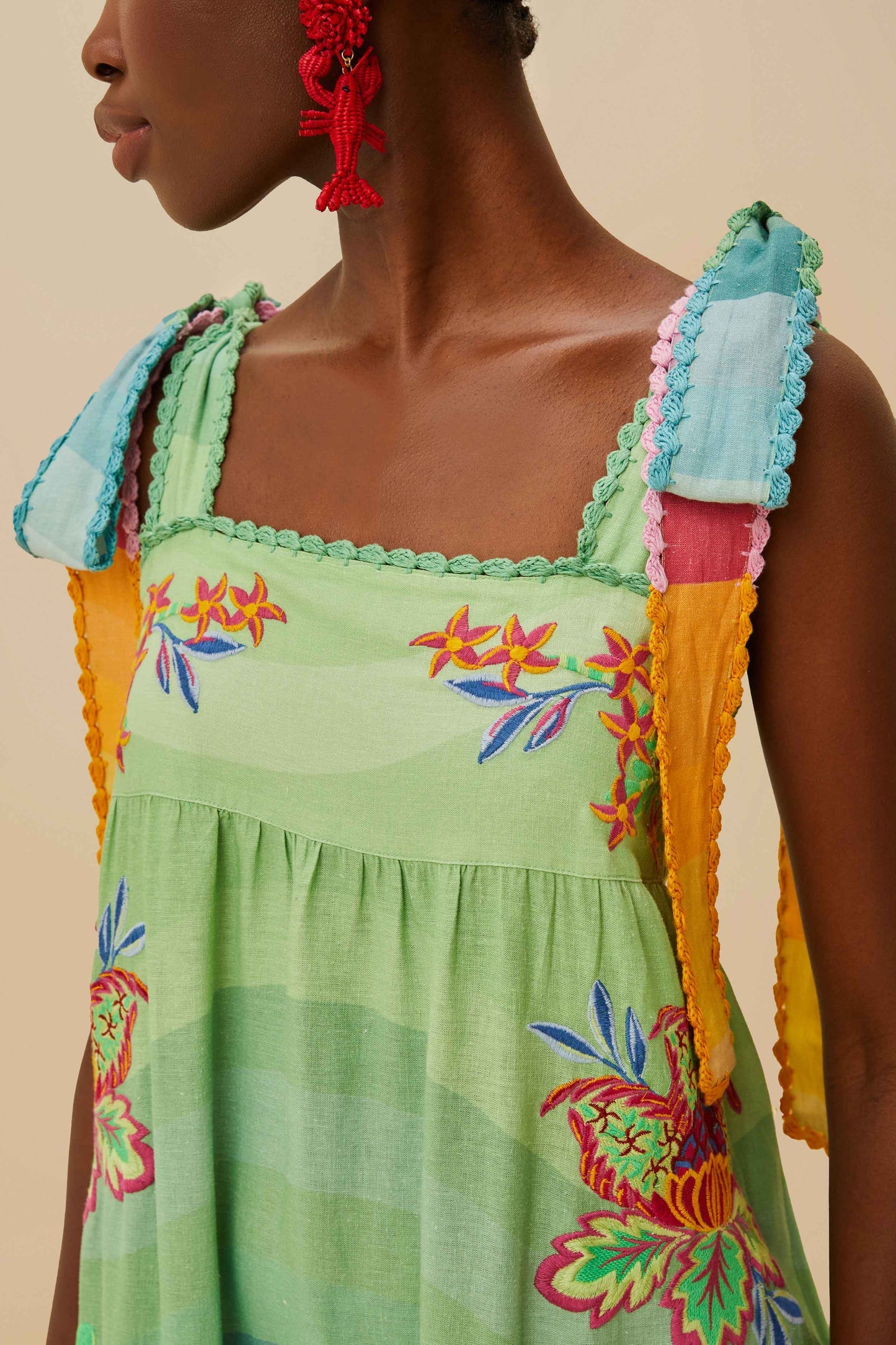 Multicolor Aura Floral Embroidered Euroflax™ Premium Linen Maxi Dress | FARM Rio Near Me