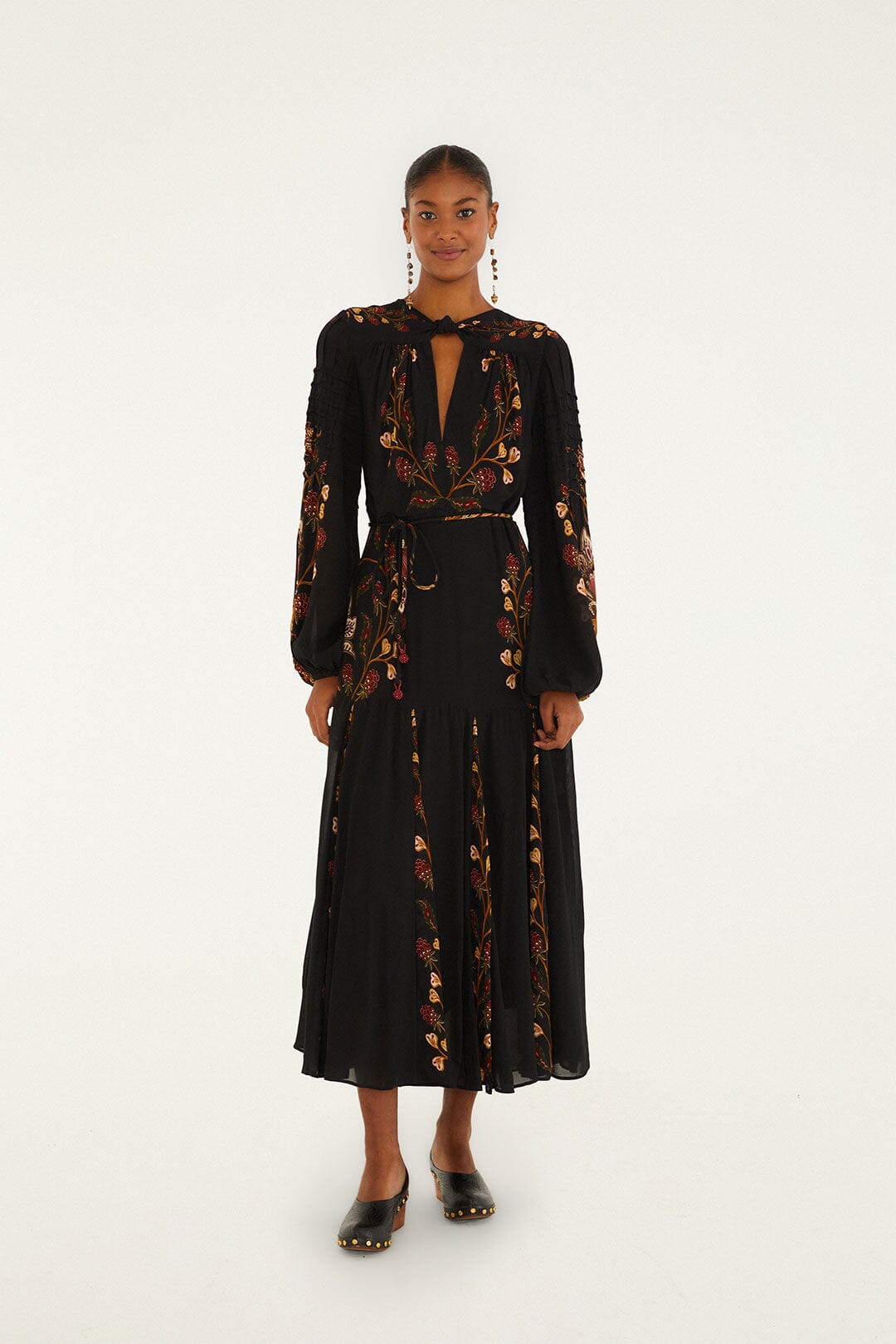 Black Berry Garden Long Sleeve Pleated Maxi Dress | FARM Rio | FARM Rio Outlet
