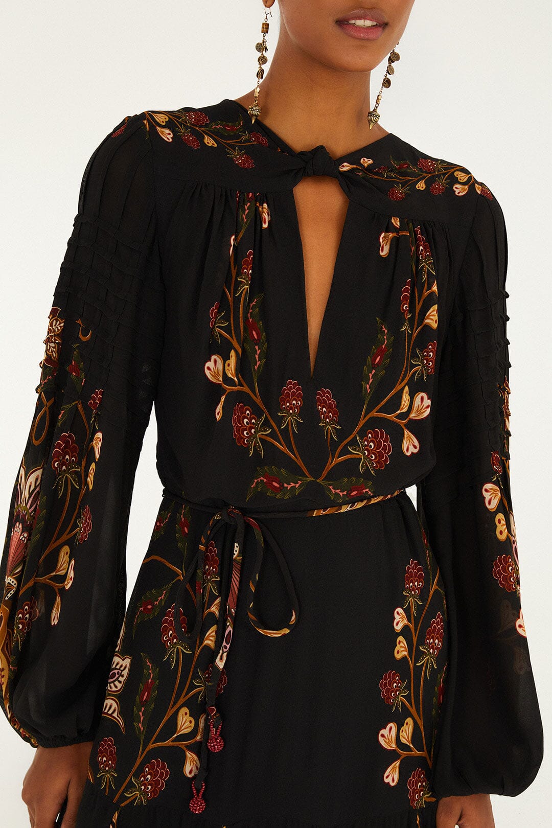 Black Berry Garden Long Sleeve Pleated Maxi Dress | FARM Rio | FARM Rio Outlet