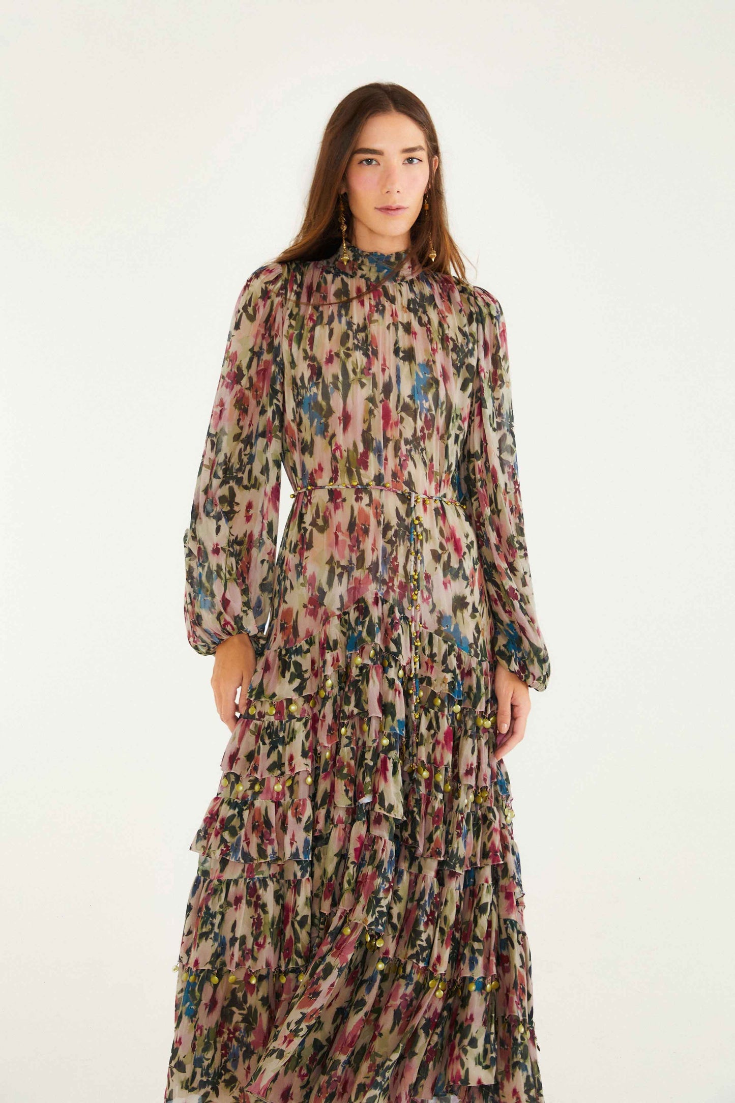 Pink Blurred Tiny Flowers Long Sleeve Maxi Dress | FARM Rio | FARM Rio For Sale