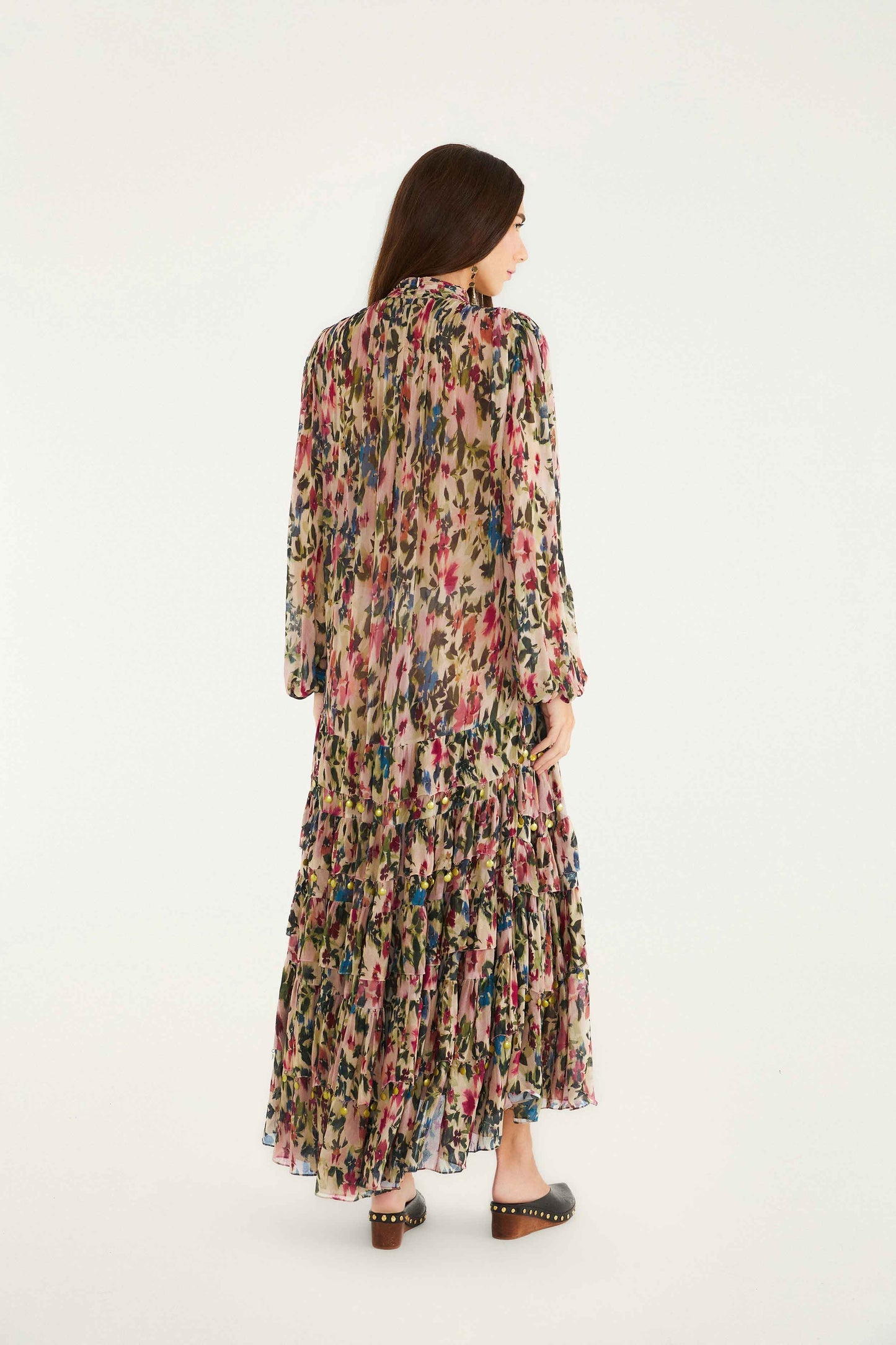 Pink Blurred Tiny Flowers Long Sleeve Maxi Dress | FARM Rio | FARM Rio For Sale